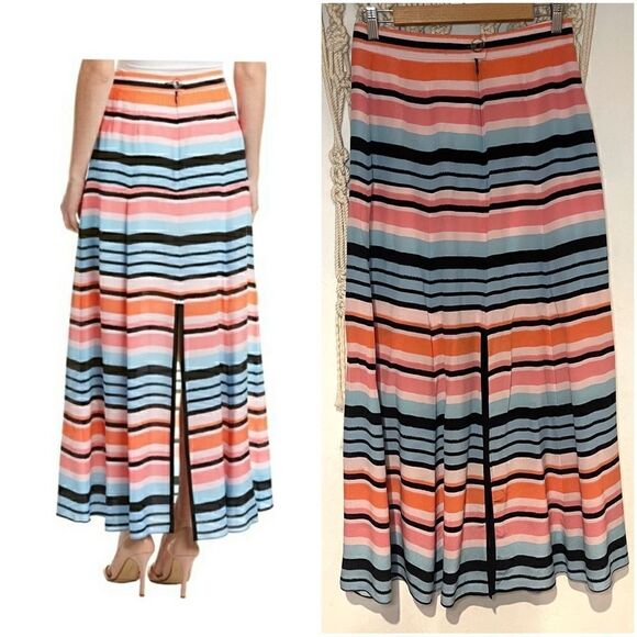 Nanette Lepore Maxi Skirt SZ 4 Bright Silk Stripes Summer Capsule Wardrobe - Picture 2 of 10
